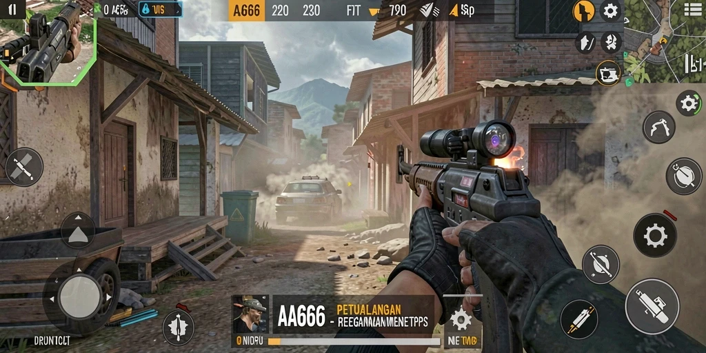 Screenshot gameplay dari AA666 menampilkan aksi mendebarkan di medan tempur TPS.