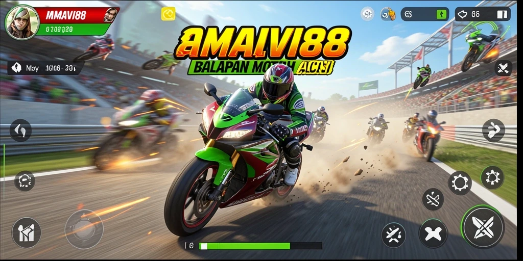 Tampilan gameplay seru dari balapan motor yang mendebarkan.