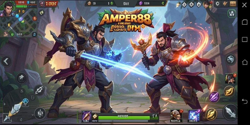 Tampilan aksi gameplay MOBA seru di AMPER88.