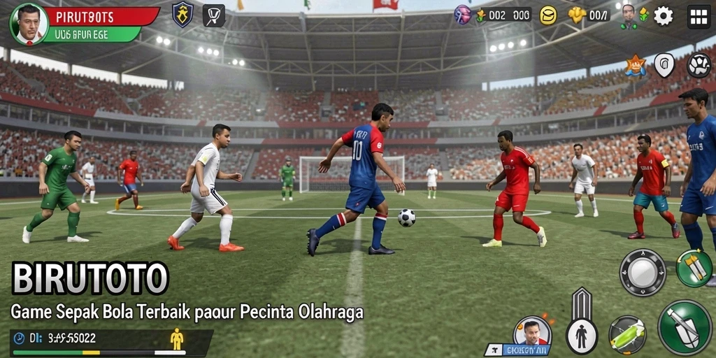 Tampilan gameplay seru BIRUTOTO yang menampilkan aksi sepak bola.