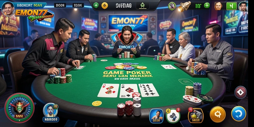 Screenshot gameplay Poker dari EMON77 yang penuh aksi.