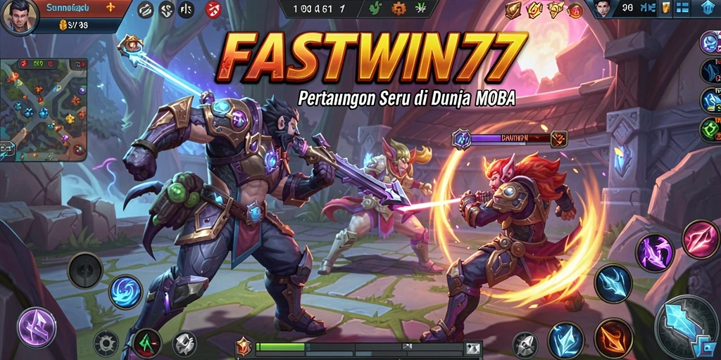 Screenshot dari gameplay seru FASTWIN77 dalam pertempuran MOBA.