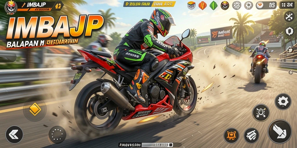 Gameplay balapan motor yang mendebarkan.