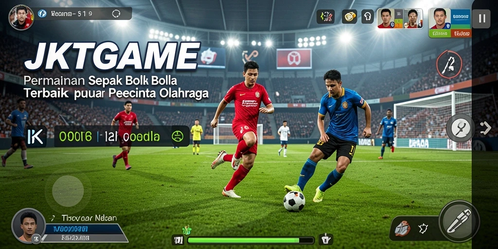 Tampilan utuh dari gameplay seru di JKTGAME dengan aksi sepak bola menegangkan.