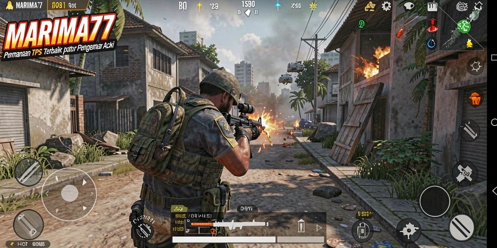 Tampilan gameplay action-packed dari MARIMA77 di saat pertempuran.