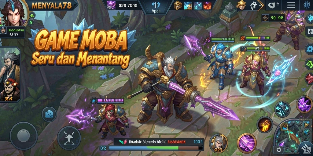 Tampilan gameplay seru dalam MENYALA78 yang menunjukkan aksi pertempuran MOBA.