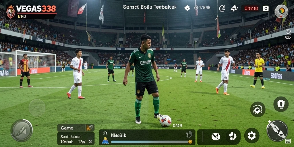 Tampilan gameplay menarik di VEGAS338 dengan aksi sepak bola seru.